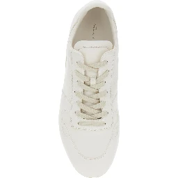 White Low Top Sneaker with Round Toe and Lace-Up Closure in Leather for Men