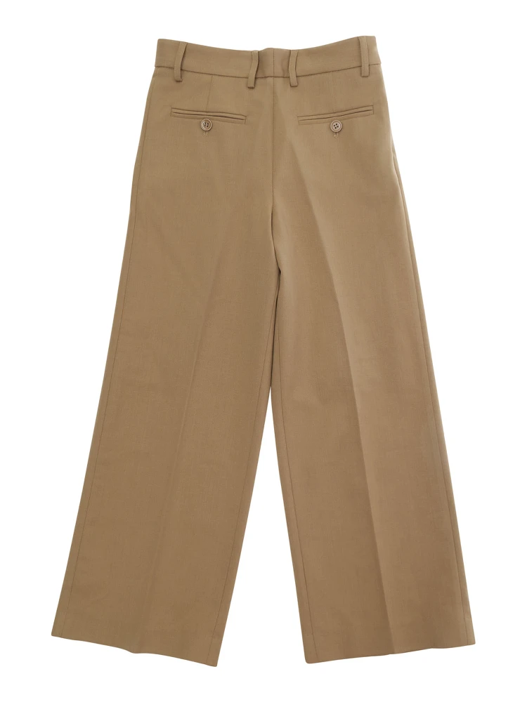 Brown Pants with welt pockets on the front and back and logo patch on the back in stretch wool blend boy