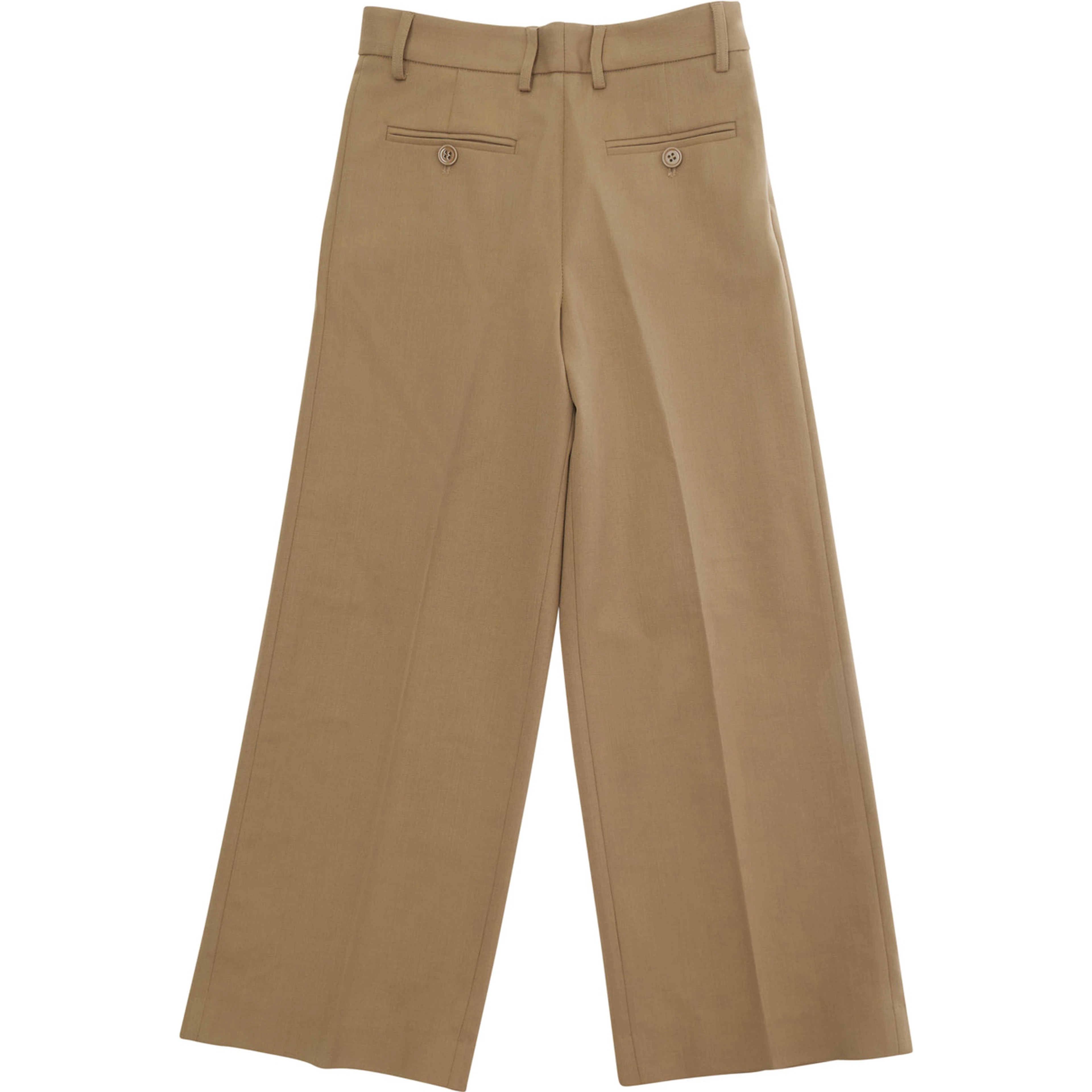 Brown Pants with welt pockets on the front and back and logo patch on the back in stretch wool blend boy