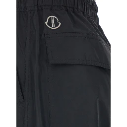 Rick Owens X Moncler Pants with Elastic Waist and Drawstring and Logo Patch on the Side in Black Tech Fabric Unisex