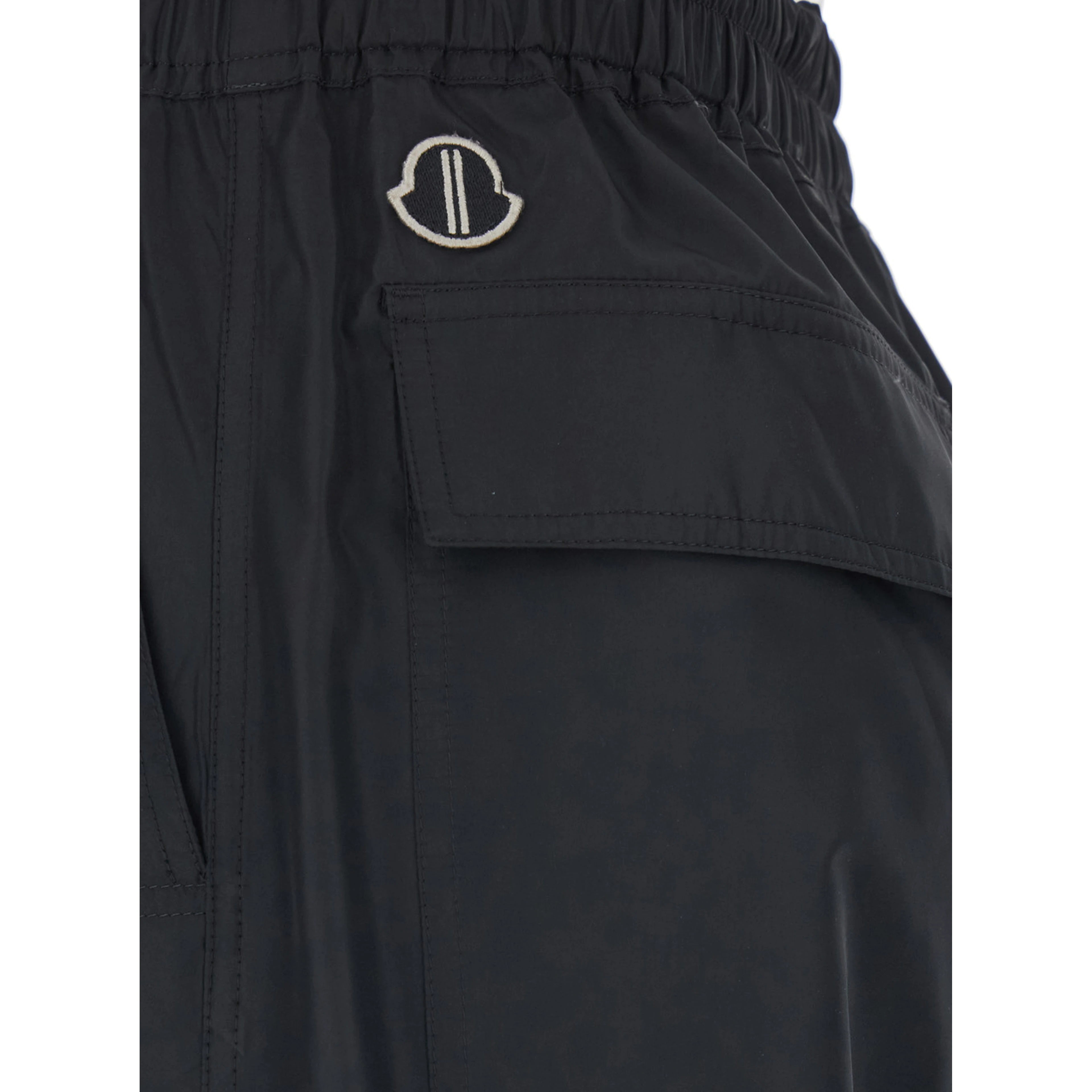 Rick Owens X Moncler Pants with Elastic Waist and Drawstring and Logo Patch on the Side in Black Tech Fabric Unisex