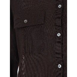 Brown Polo Collar Sweater with Front Button Closure in Wool Blend for Women