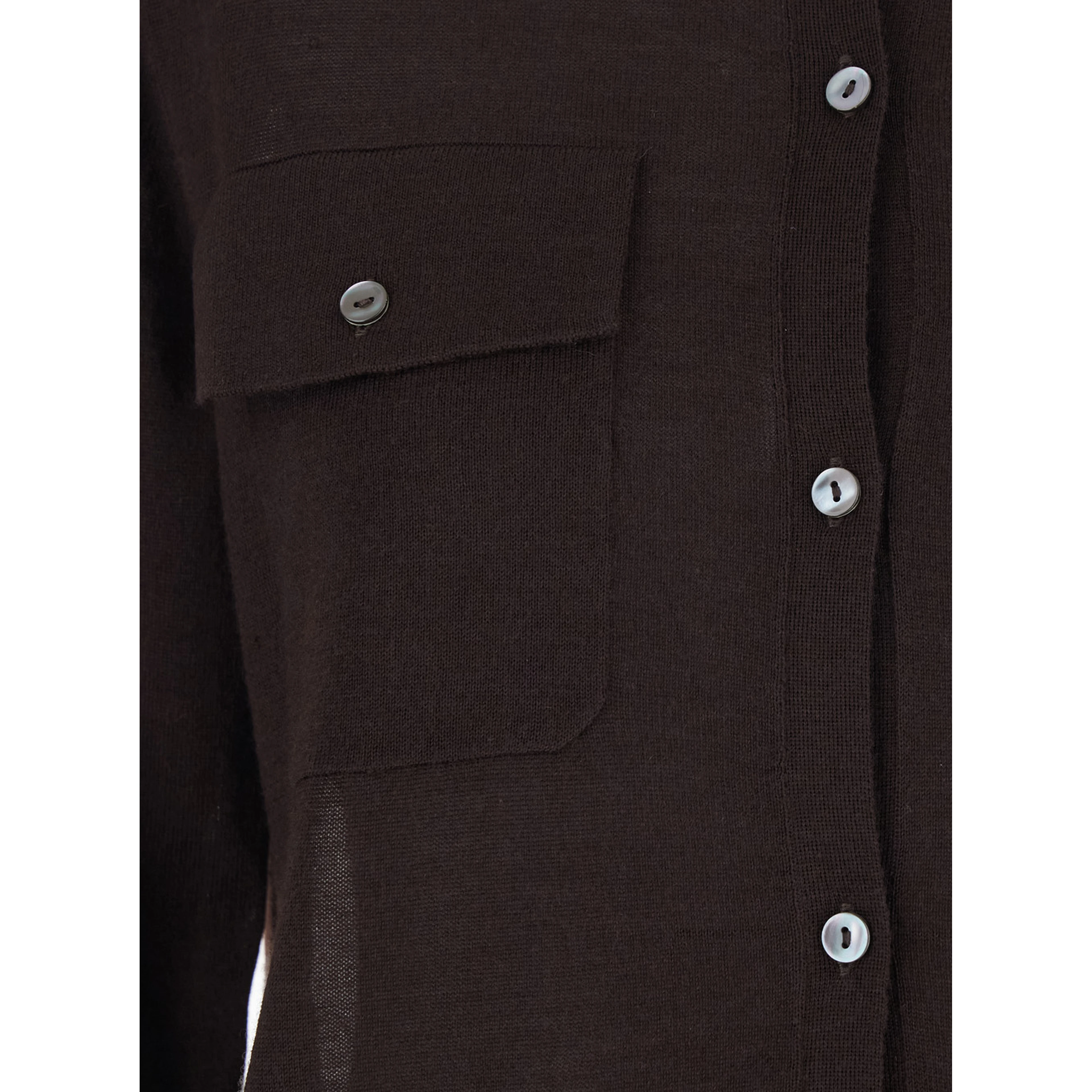 Brown Polo Collar Sweater with Front Button Closure in Wool Blend for Women