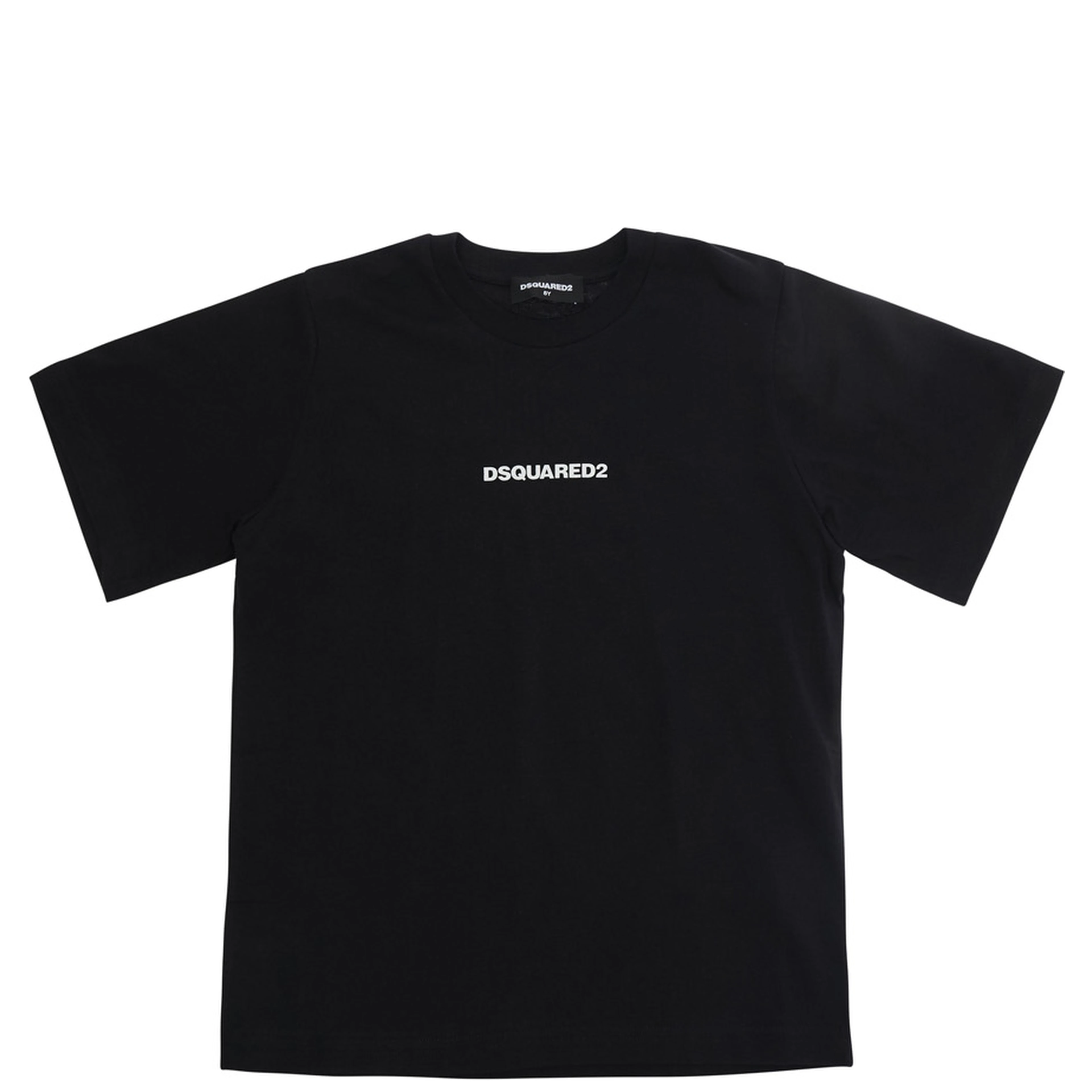Black Crew neck T-shirt with logo lettering on the front in cotton boy