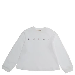 White Crewneck Sweatshirt with Logo lettering on the Front in Cotton Girl