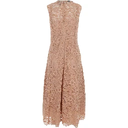 Pink Long Dress with All-Over Lace Detail in Cotton Blend Woman
