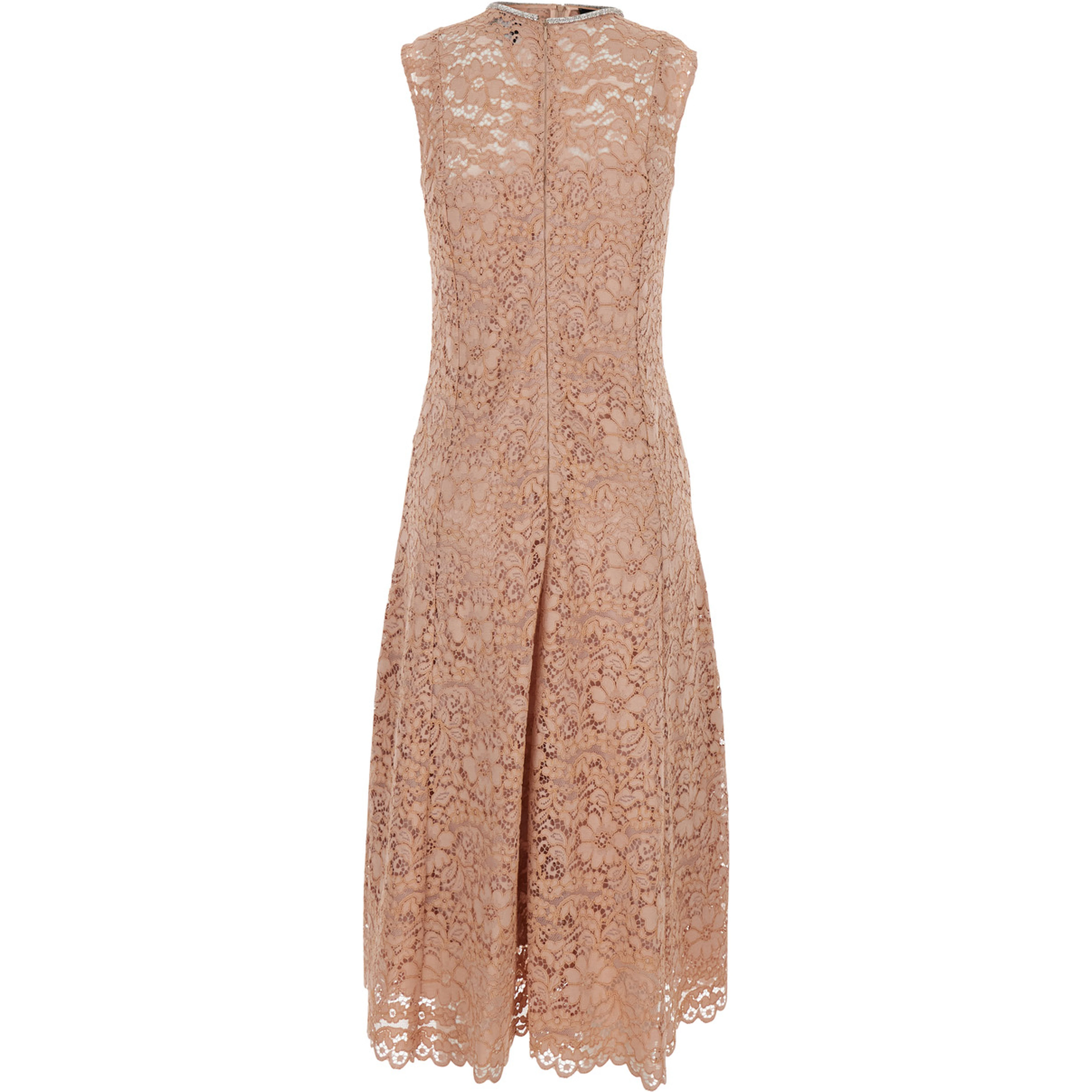 Pink Long Dress with All-Over Lace Detail in Cotton Blend Woman