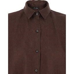Brown Linen Shirt with Classic Collar and Button Closure Woman