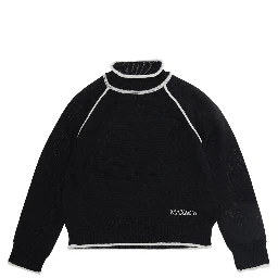 Black Crewneck Sweater with Contrasting Details and Logo Lettering on the Front in Wool Blend Girl