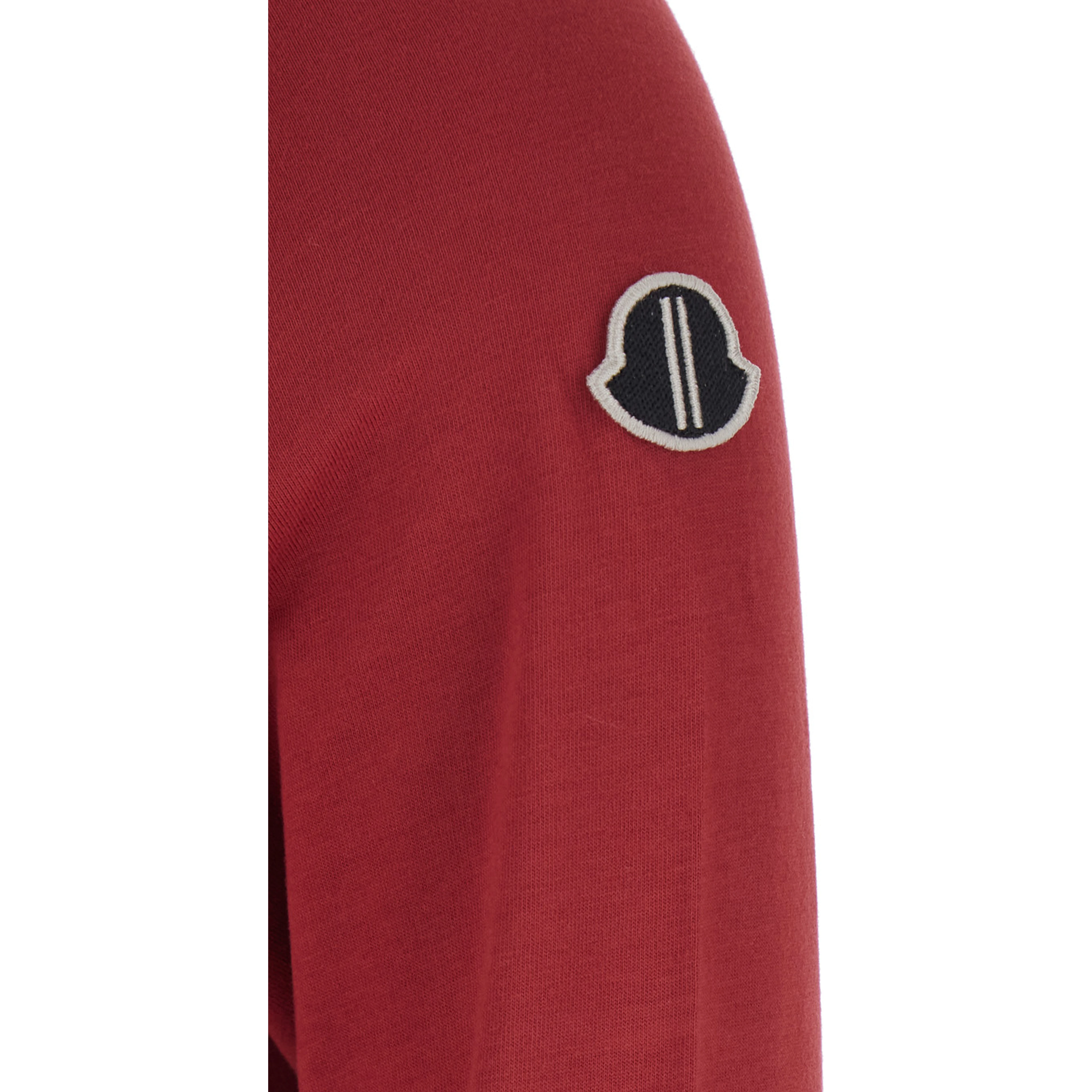 T-Shirt Girder Crew Neck with Long Sleeves and Logo Patch on the Side in Red Unisex Cotton