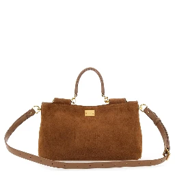 Vittoria Brown Shoulder bag with Adjustable Strap and Logo Plaque on Front in Suede for Women
