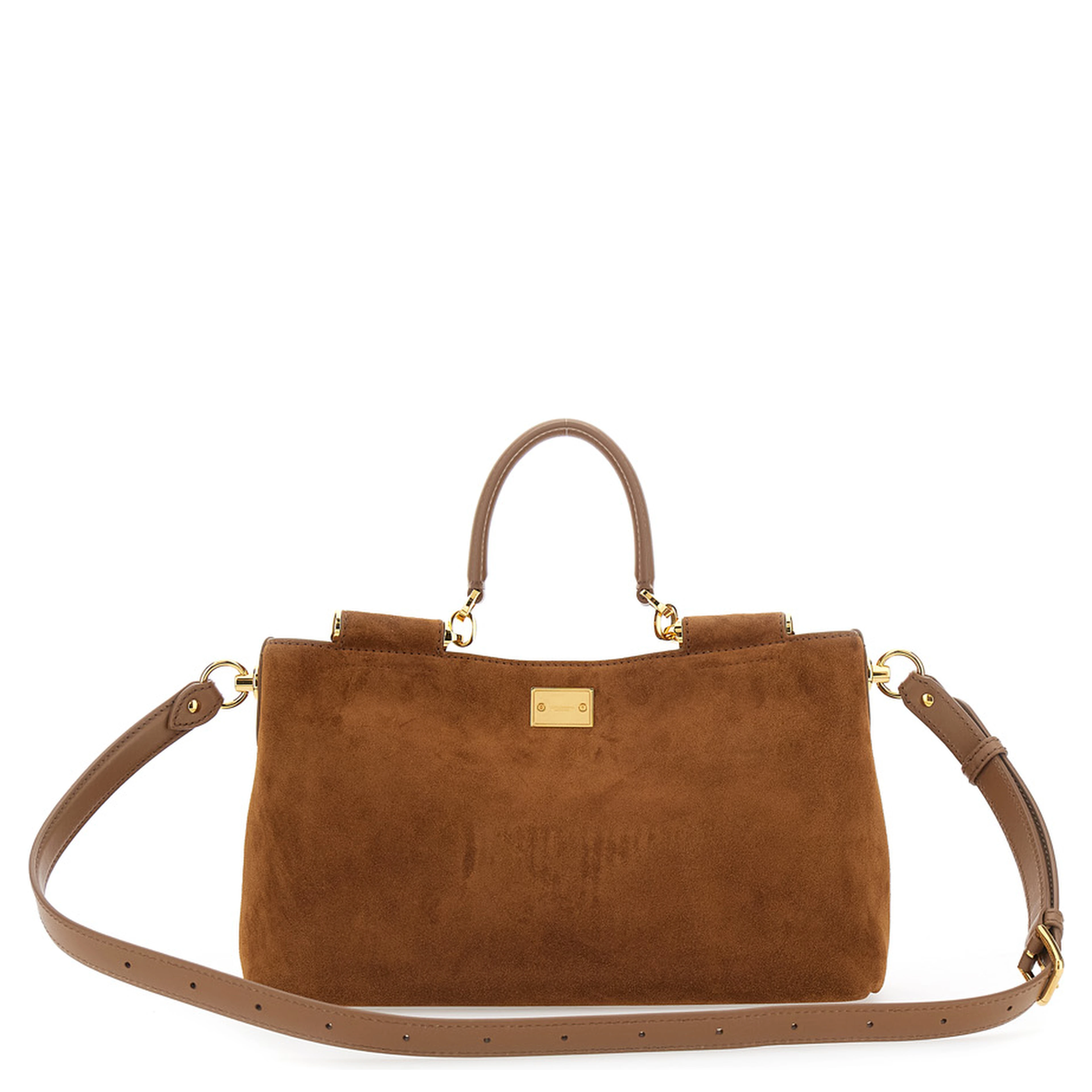 Vittoria Brown Shoulder bag with Adjustable Strap and Logo Plaque on Front in Suede for Women