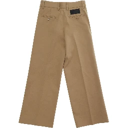 Brown Pants with welt pockets on the front and back and logo patch on the back in stretch wool blend boy