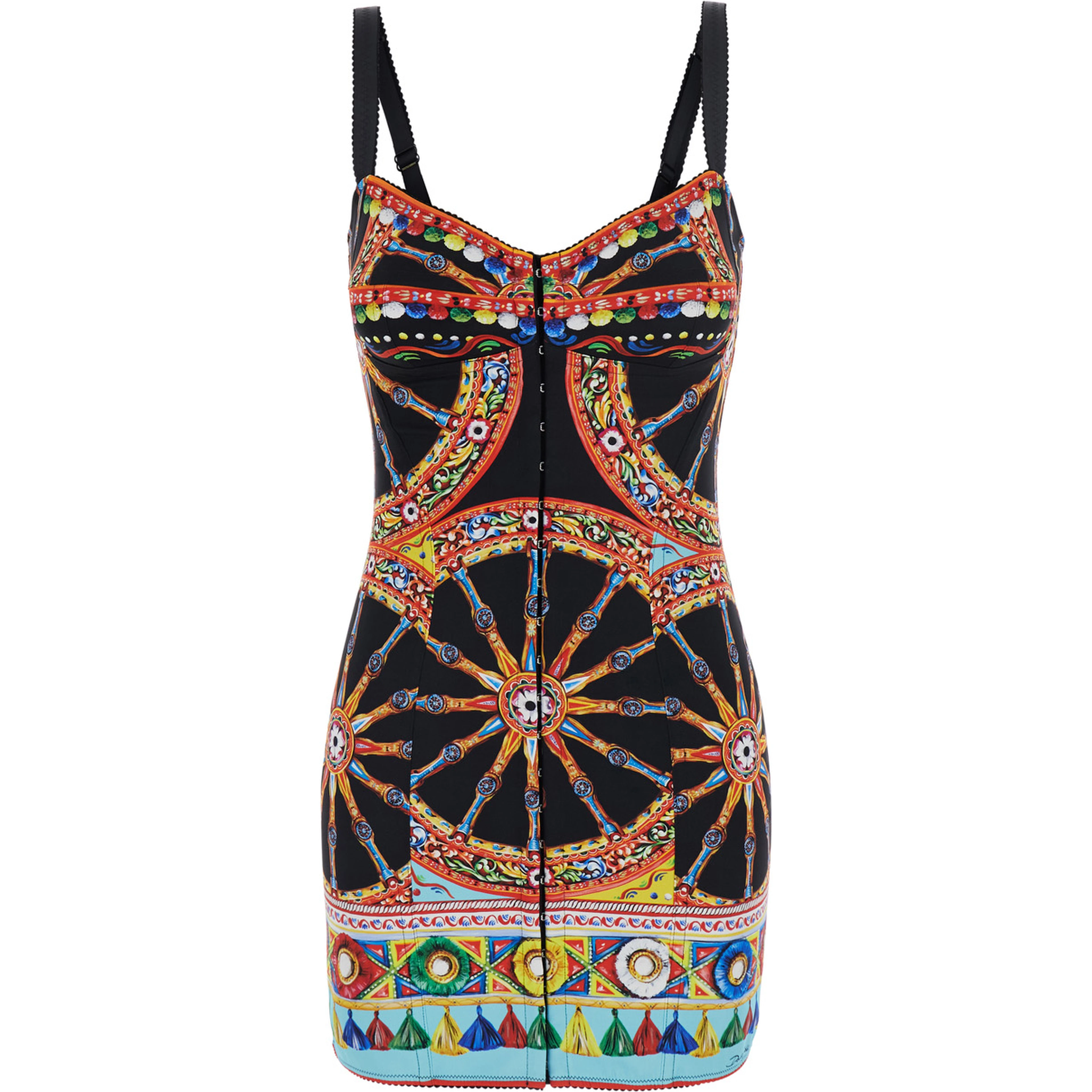 Multicolor Sleeveless Mini Dress with All-Over Carretto Print in Blend Cotton for Women