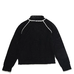 Black Crewneck Sweater with Contrasting Details and Logo Lettering on the Front in Wool Blend Girl