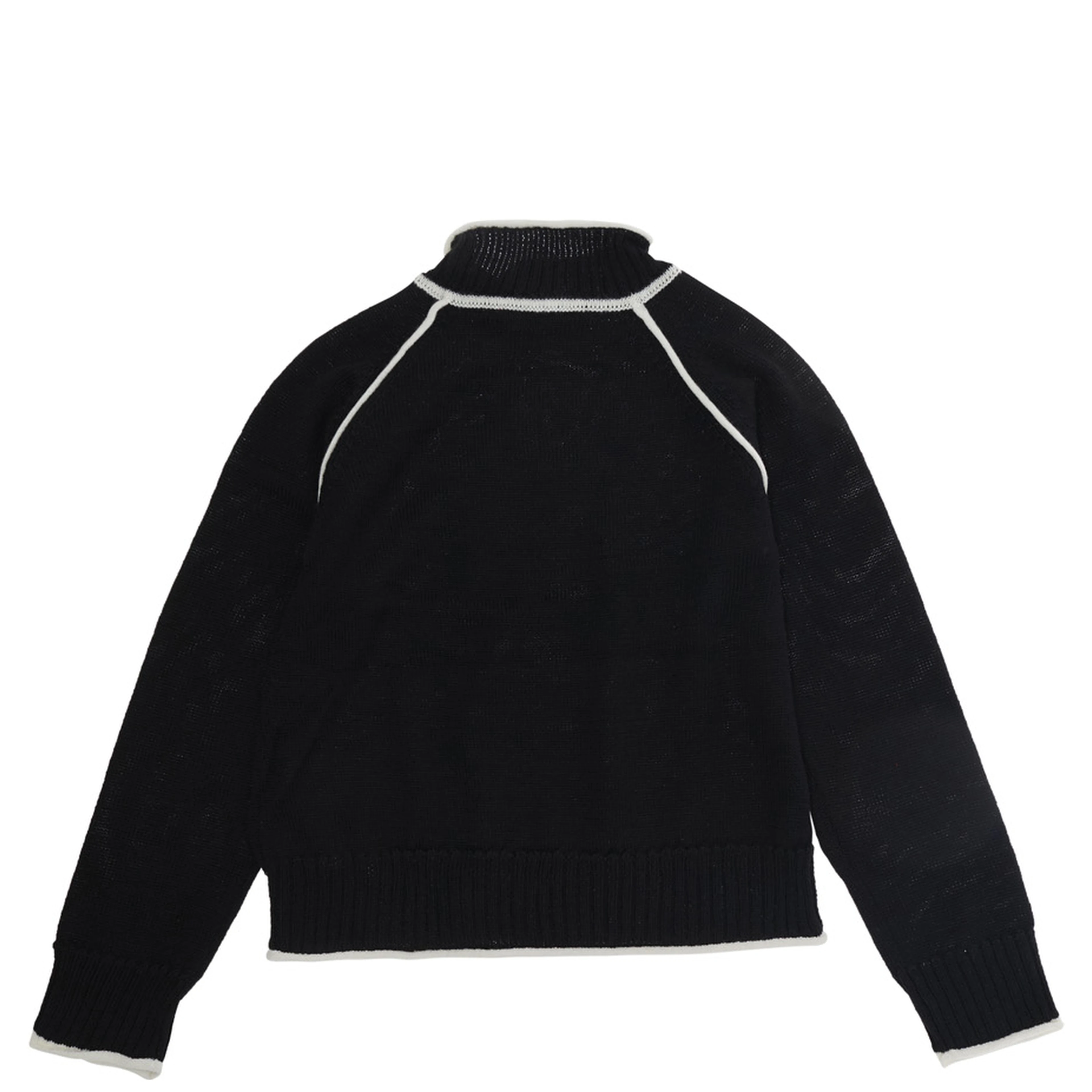 Black Crewneck Sweater with Contrasting Details and Logo Lettering on the Front in Wool Blend Girl