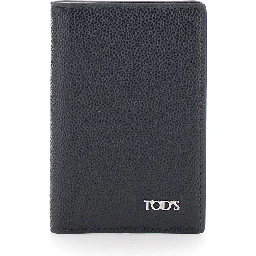Black Cardholder with metallic logo lettering in grained leather man