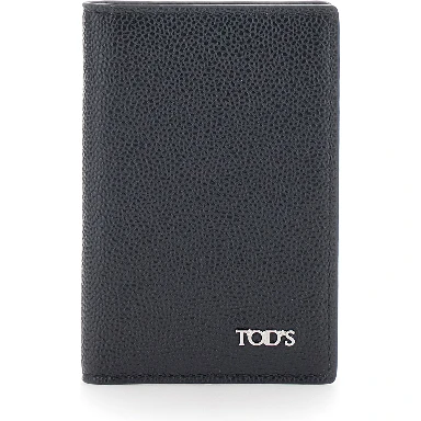 Black Cardholder with metallic logo lettering in grained leather man