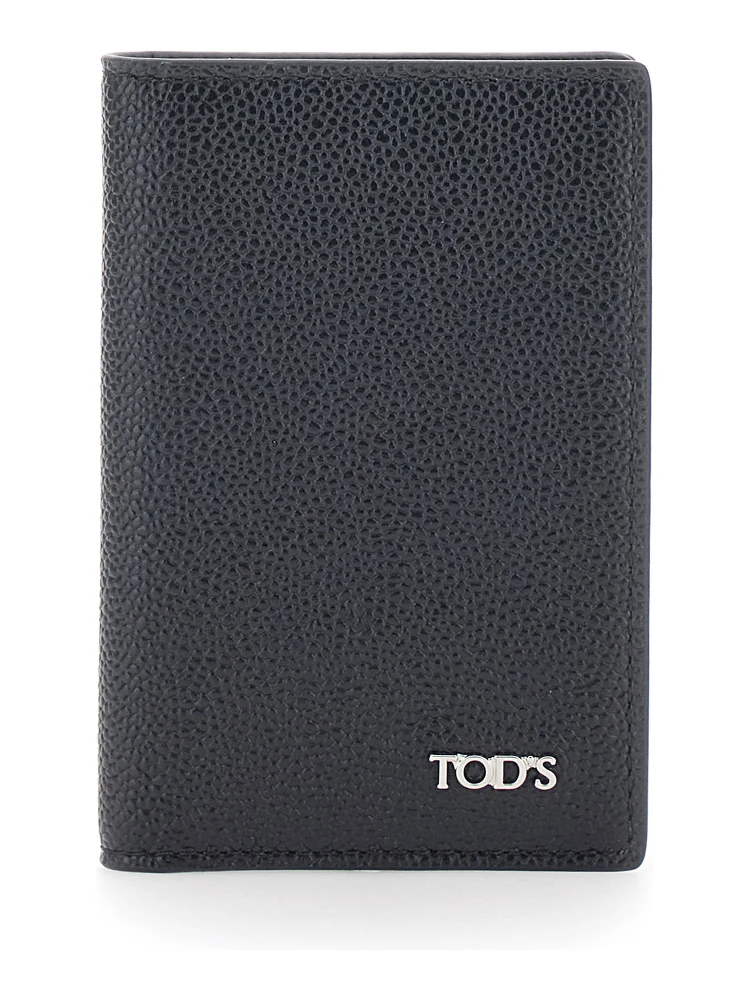 Black Cardholder with metallic logo lettering in grained leather man