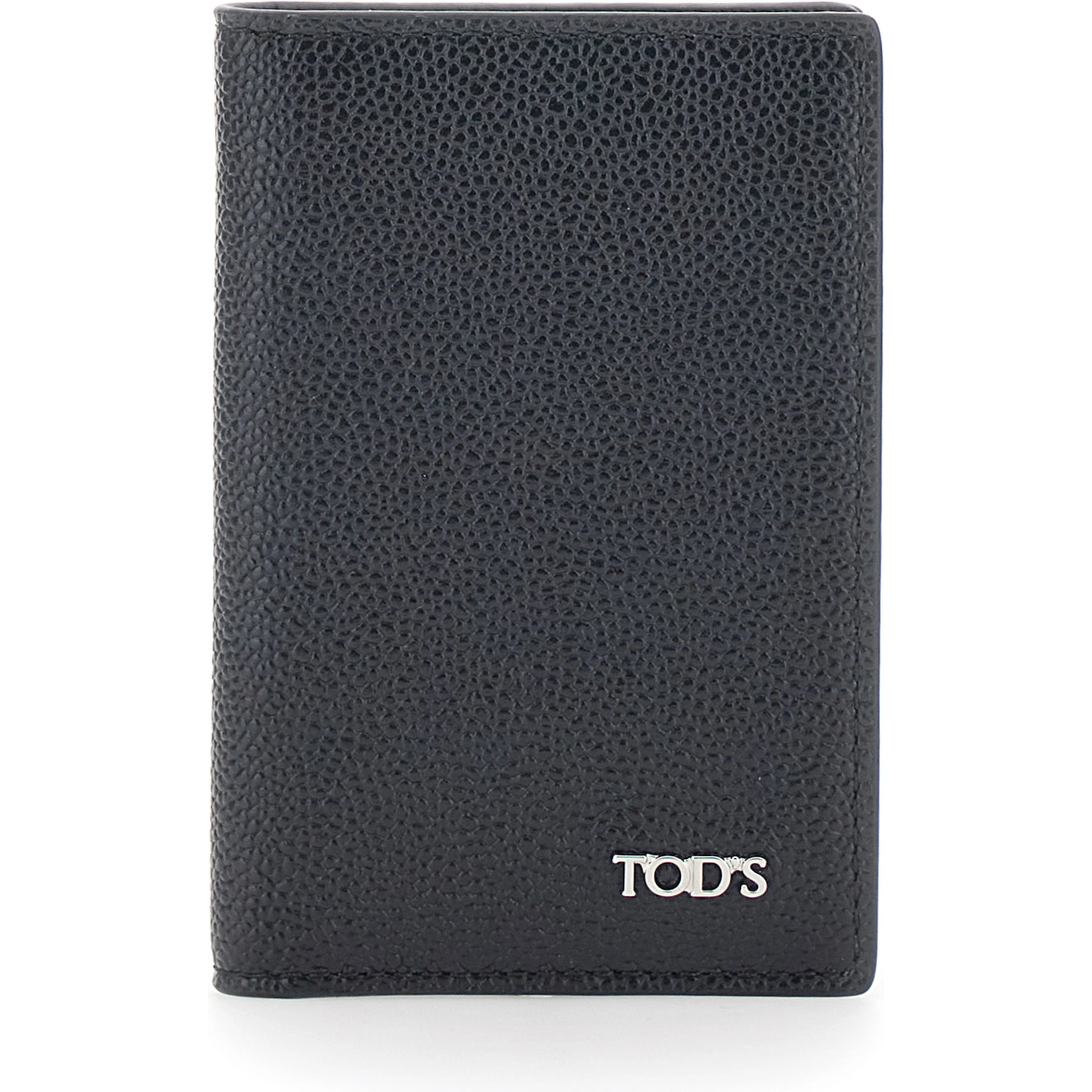 Black Cardholder with metallic logo lettering in grained leather man