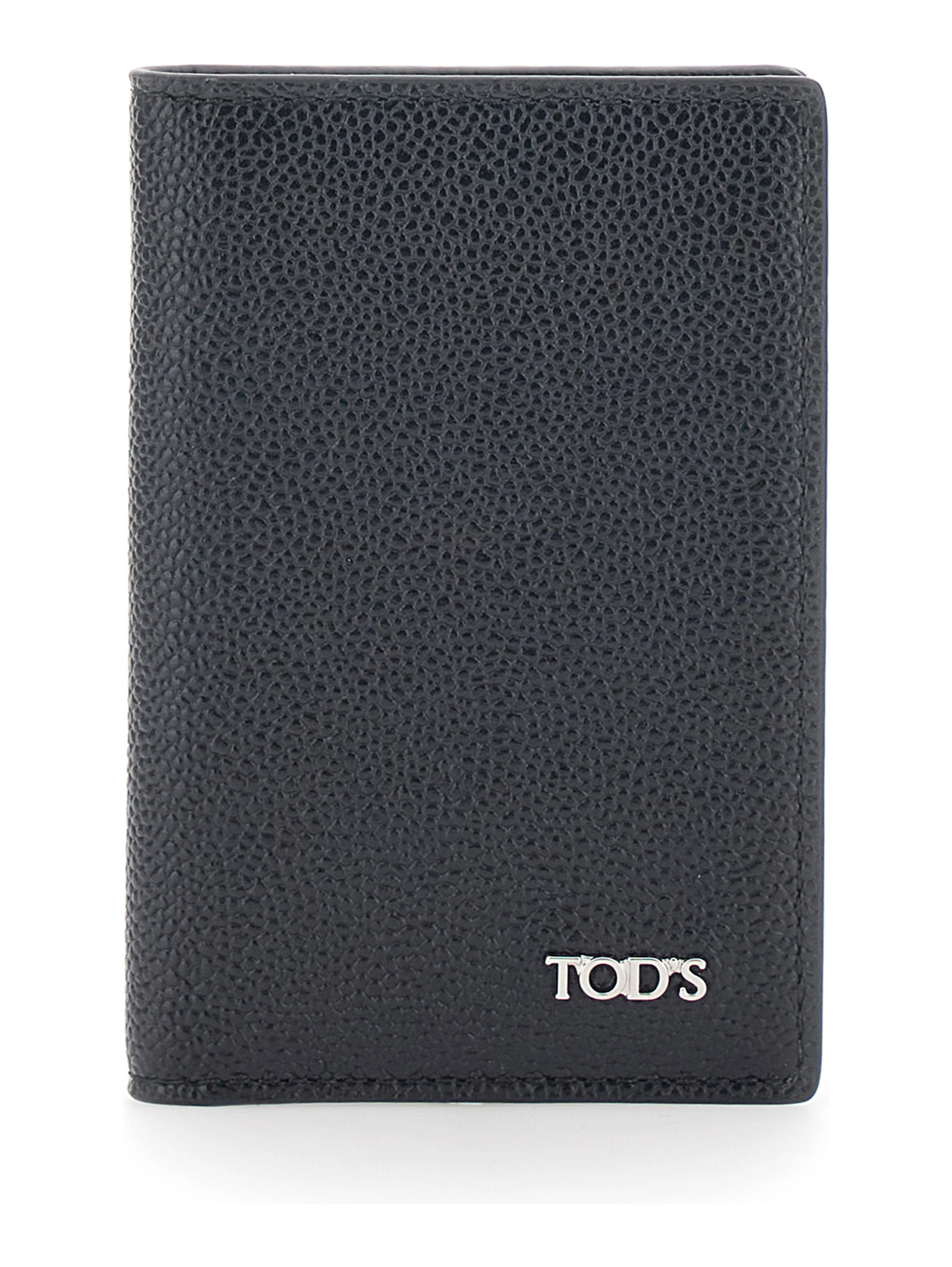 Black Cardholder with metallic logo lettering in grained leather man