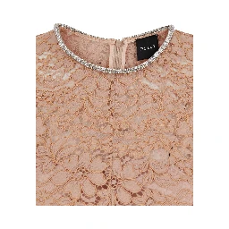Pink Long Dress with All-Over Lace Detail in Cotton Blend Woman