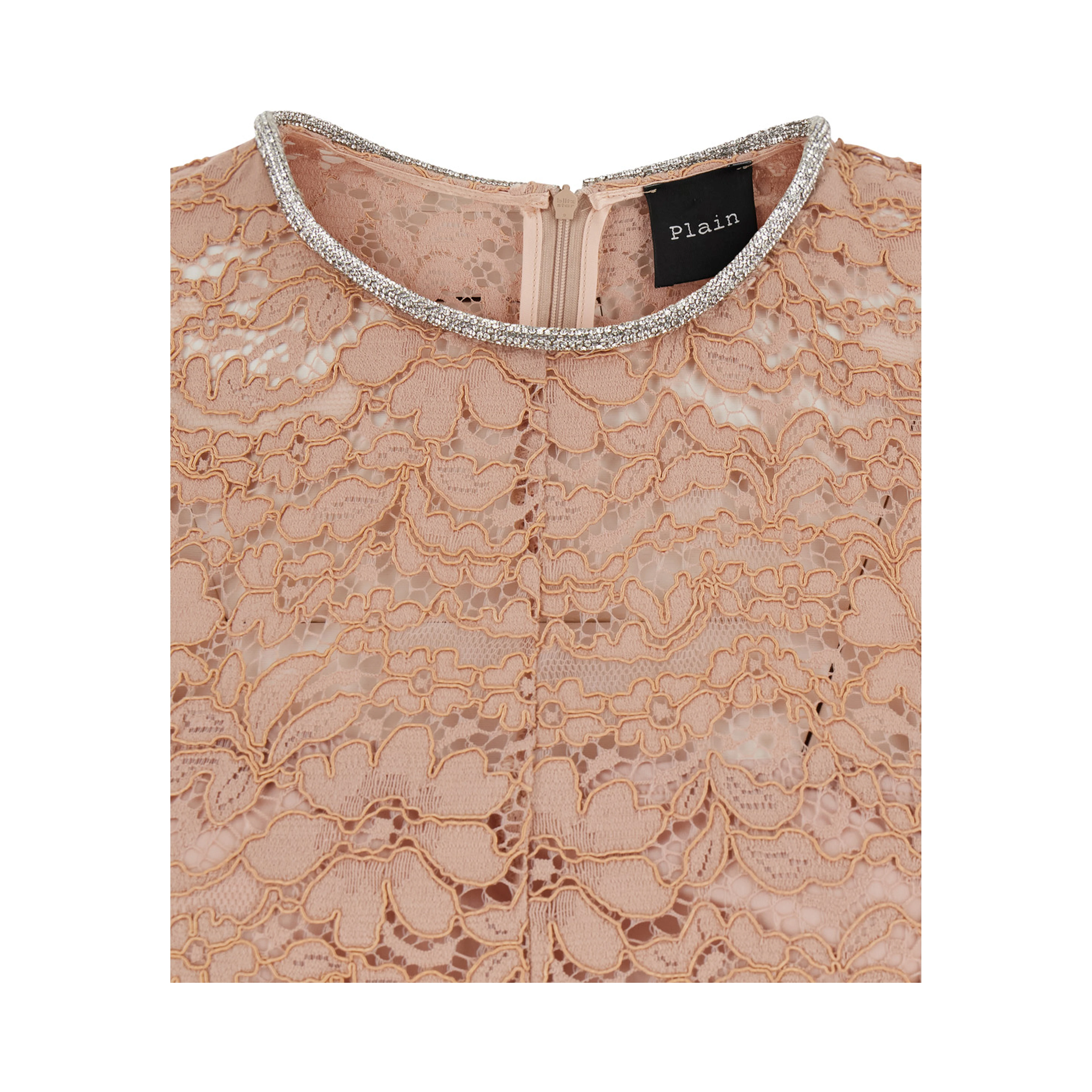 Pink Long Dress with All-Over Lace Detail in Cotton Blend Woman