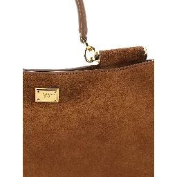 Vittoria Brown Shoulder bag with Adjustable Strap and Logo Plaque on Front in Suede for Women