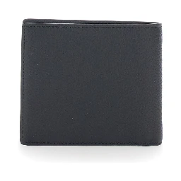 Black Bifold Wallet with metal T logo plate on the front in leather for men