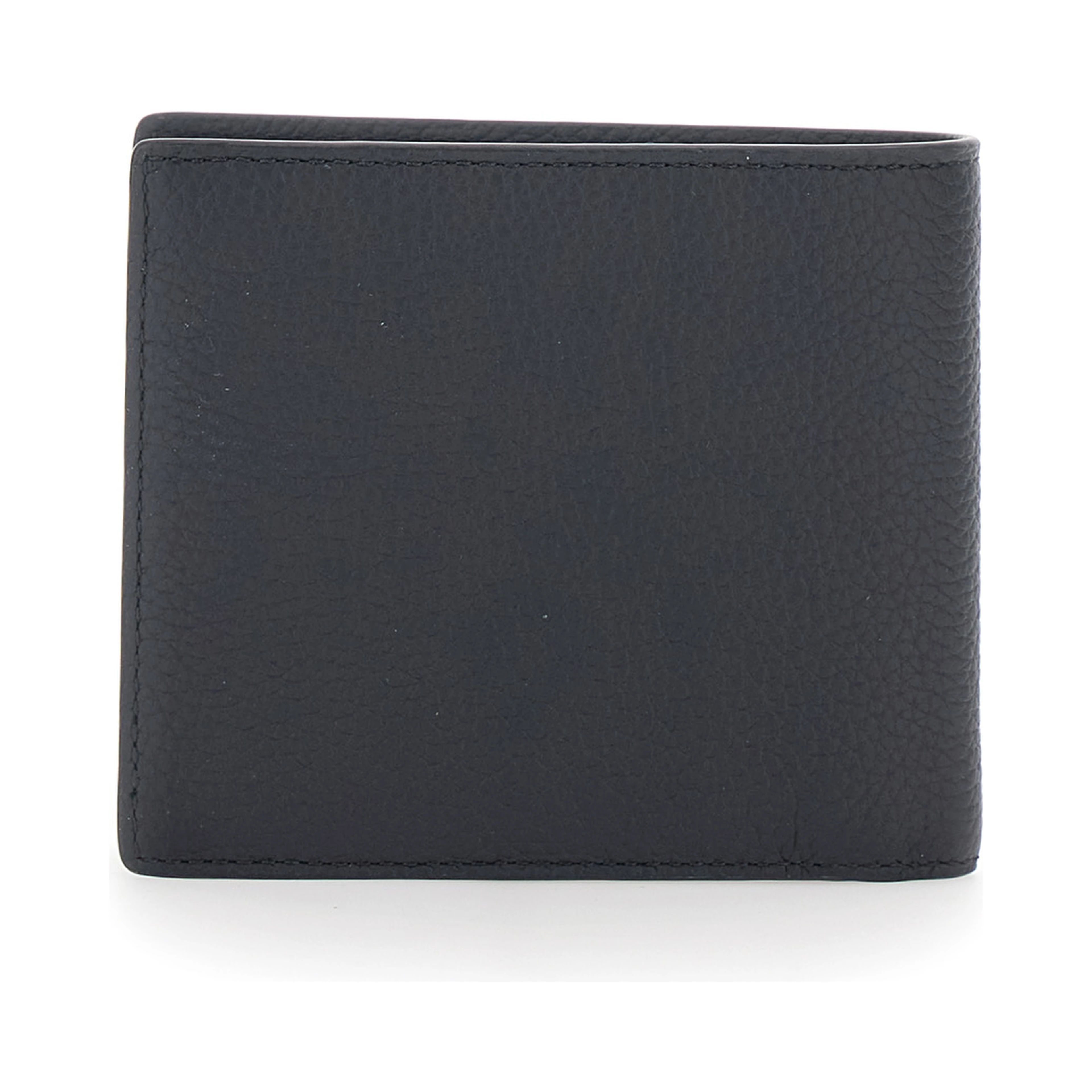 Black Bifold Wallet with metal T logo plate on the front in leather for men