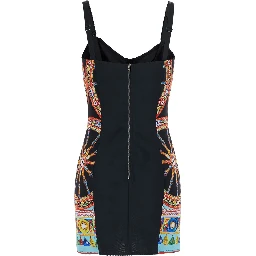Multicolor Sleeveless Mini Dress with All-Over Carretto Print in Blend Cotton for Women
