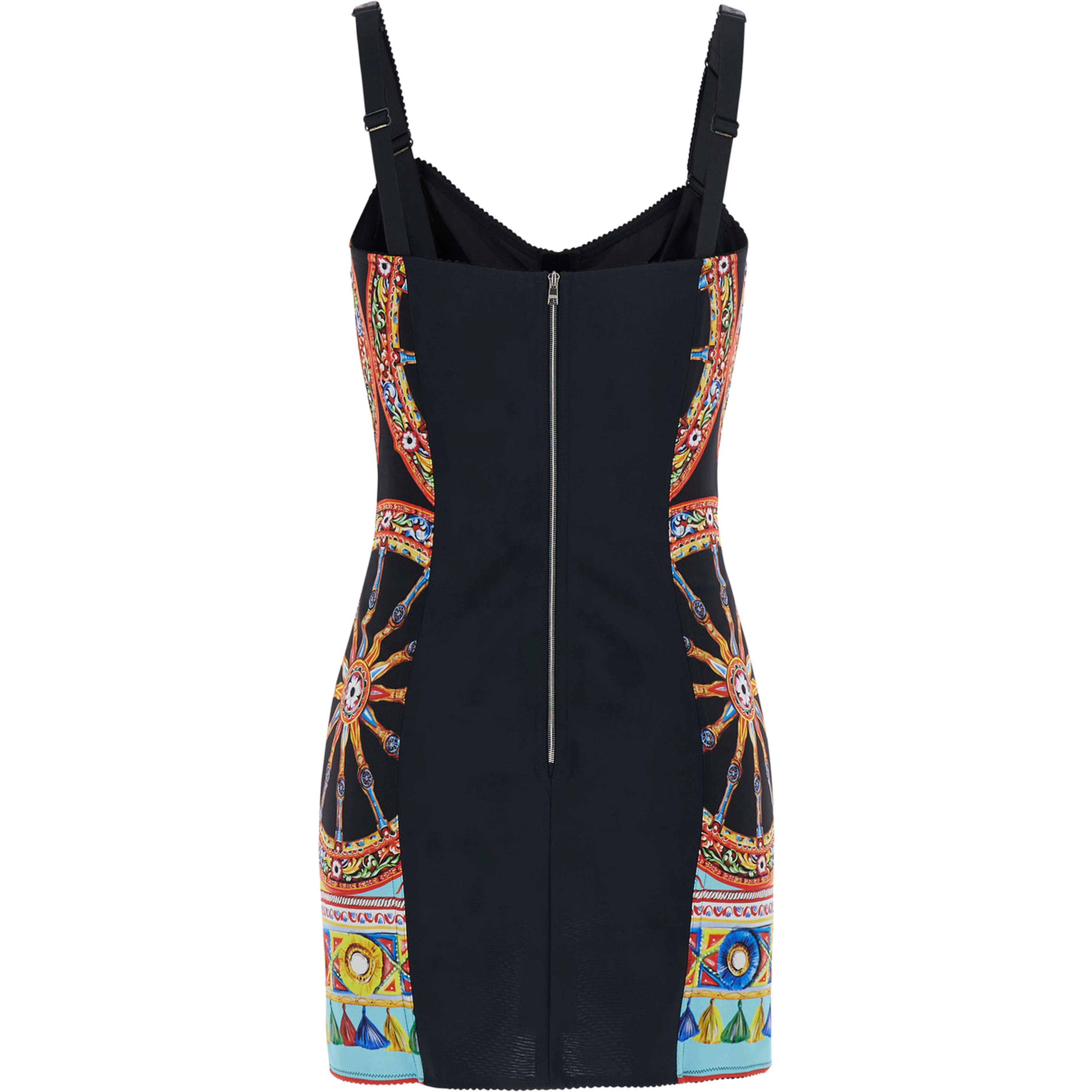 Multicolor Sleeveless Mini Dress with All-Over Carretto Print in Blend Cotton for Women