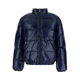 Blue High-neck Down jacket with logo patch on the sleeve in Tech Fabric, unisex