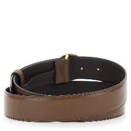 Brown Belt with Medusa metal buckle in Leather for Men