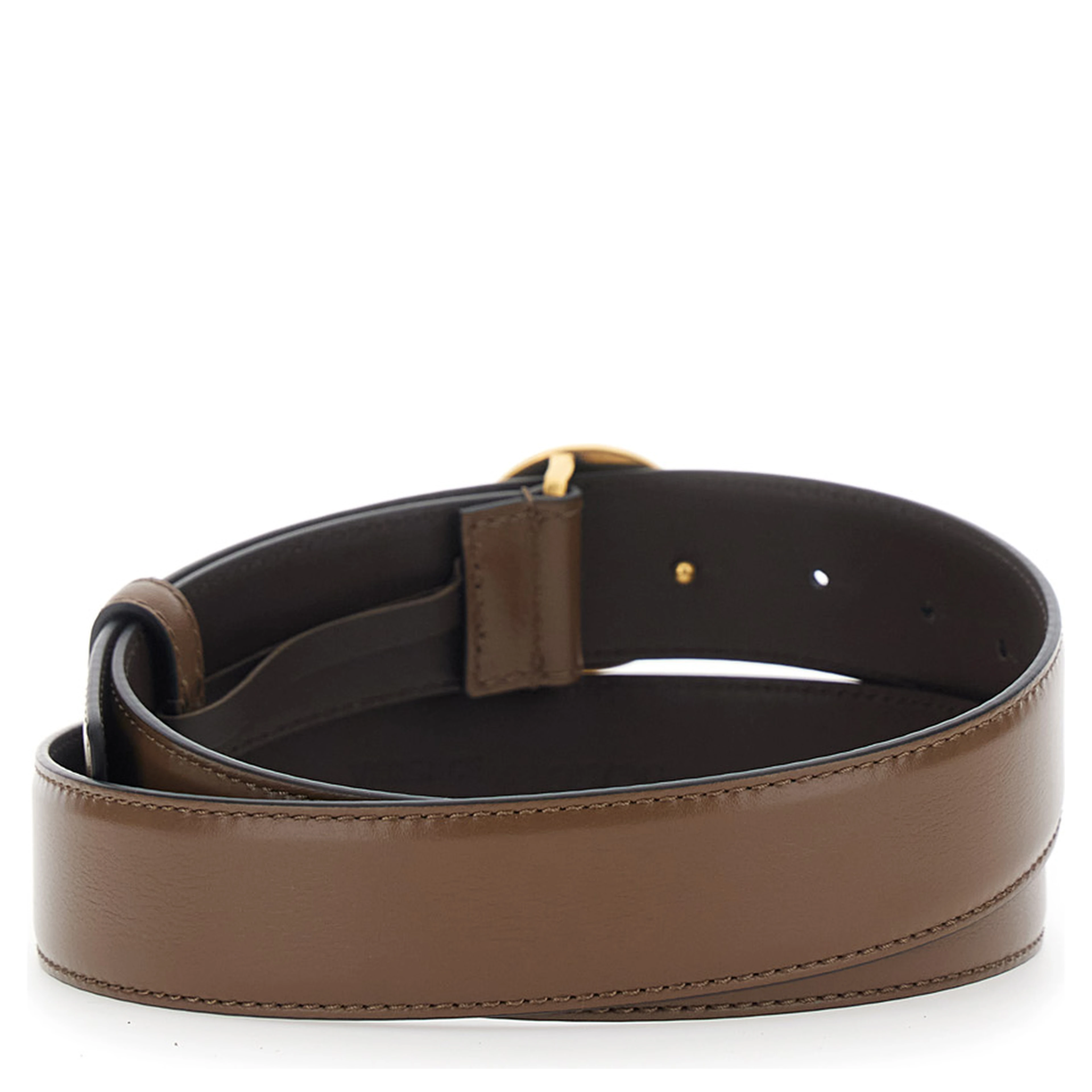 Brown Belt with Medusa metal buckle in Leather for Men