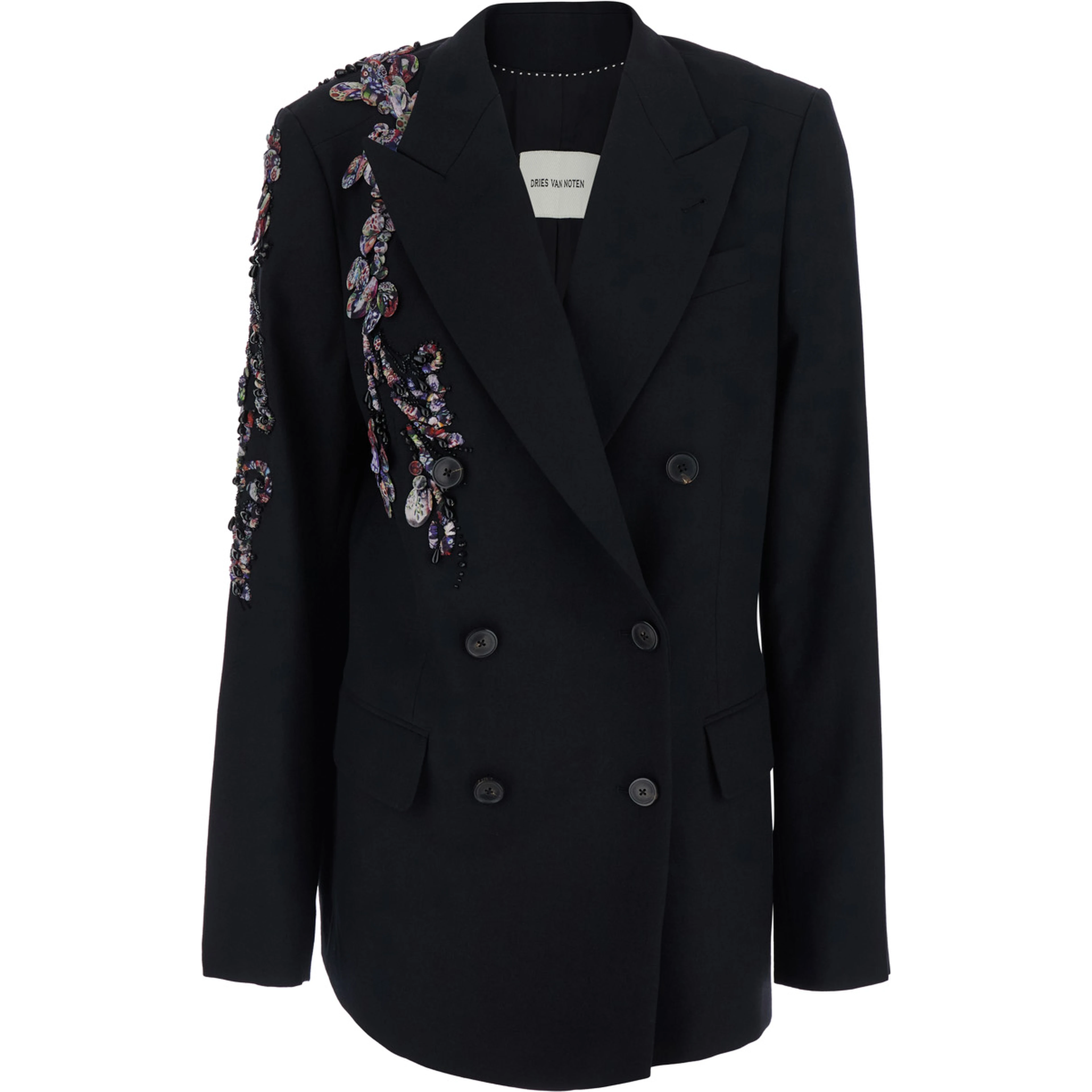Barrysta Black Double-Breasted Jacket with Peak revers and Embroidery on the Front in Wool for Women