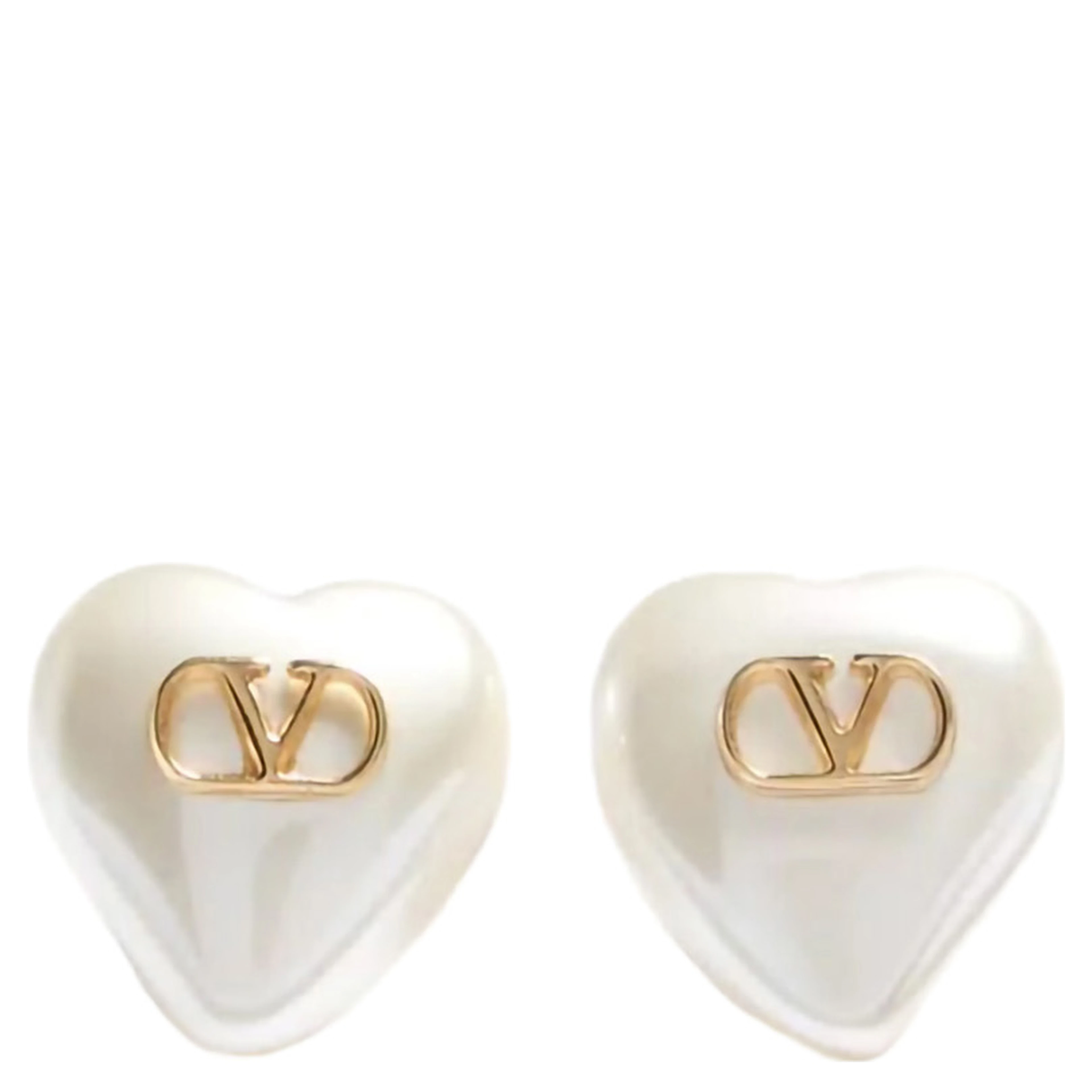 Metallic color Earrings with pearl and VLogo plaque on the front in metal for women