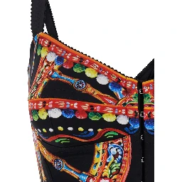 Multicolor Sleeveless Mini Dress with All-Over Carretto Print in Blend Cotton for Women