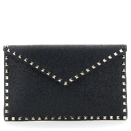 Black Clutch with envelope design and Rockstud decoration in leather for women