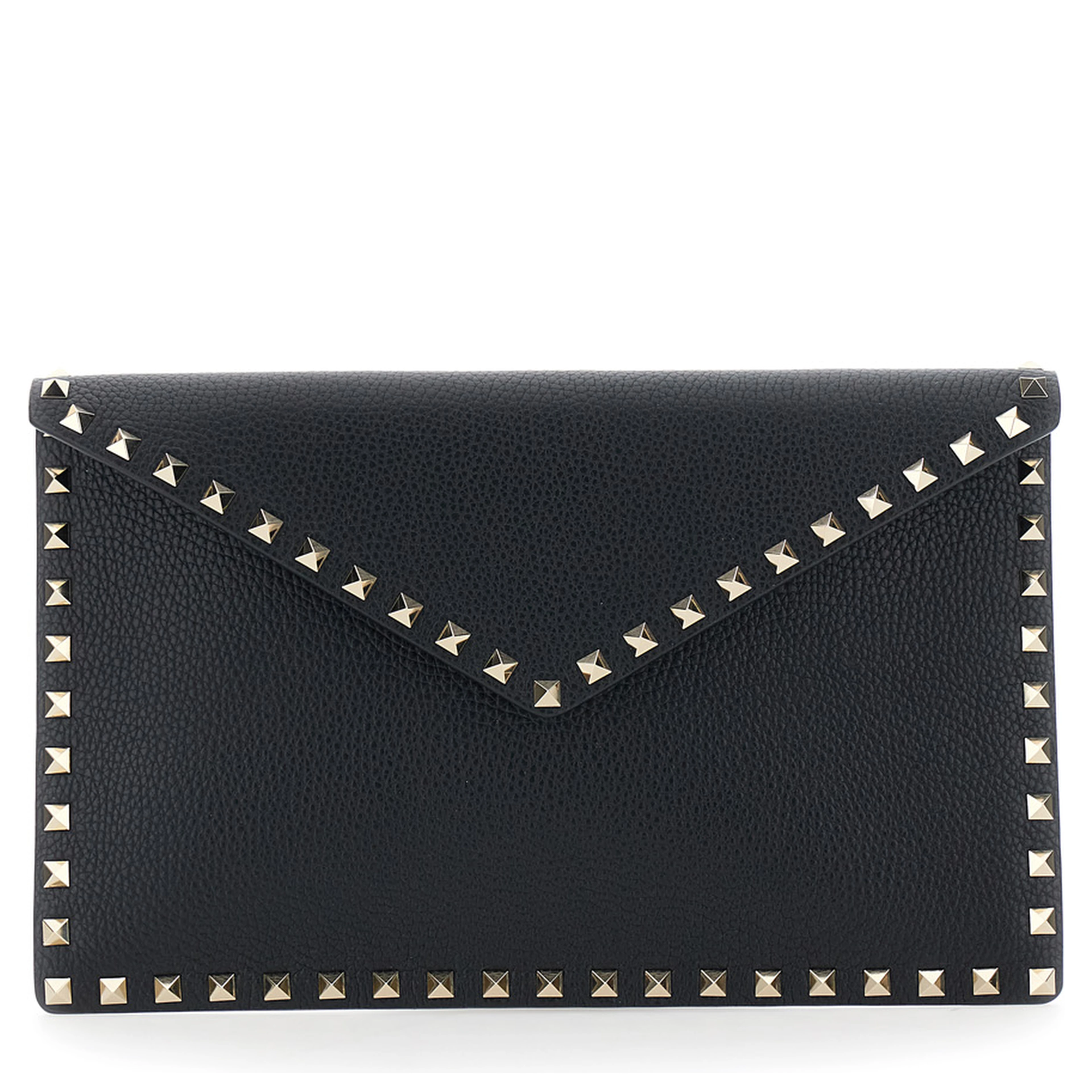 Black Clutch with envelope design and Rockstud decoration in leather for women