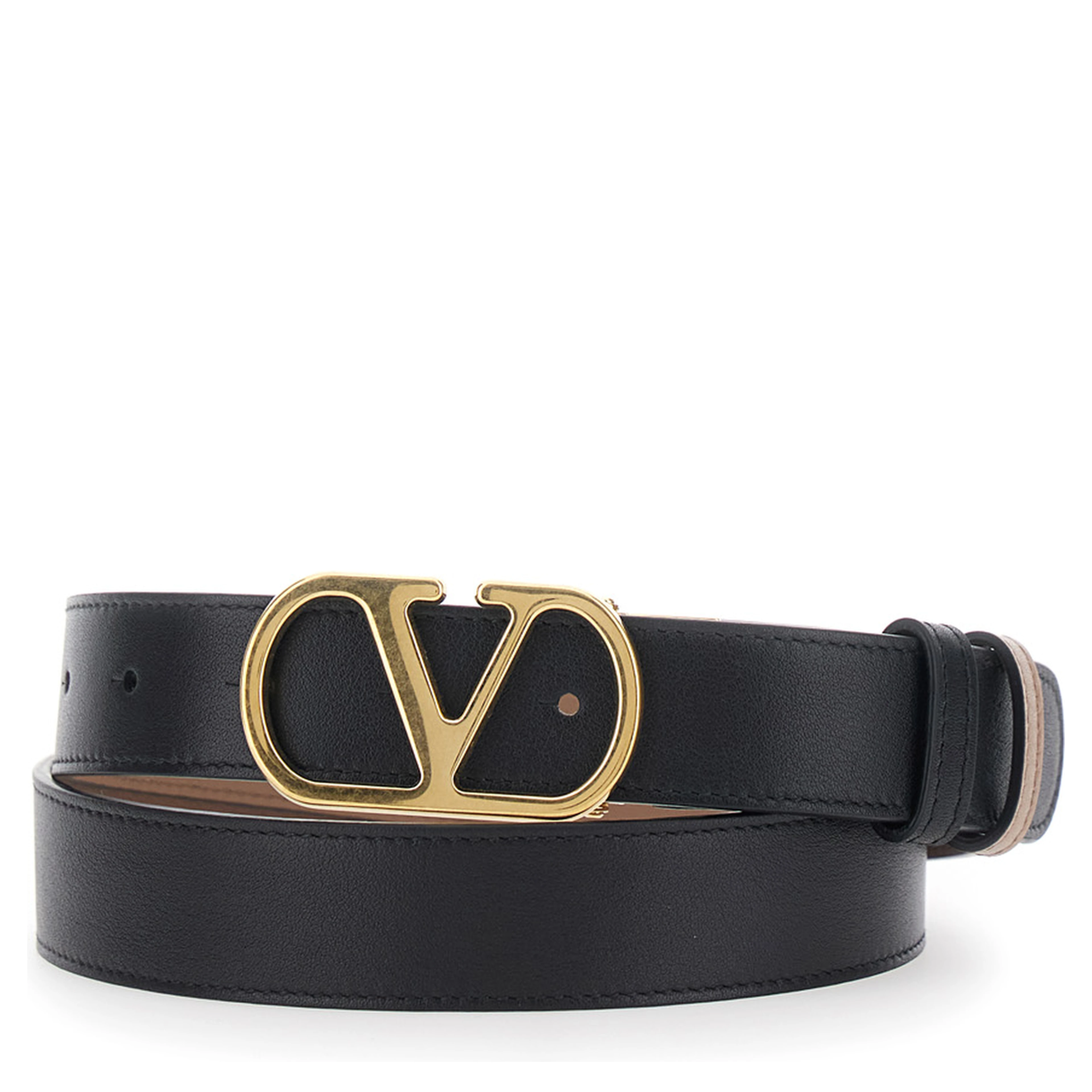 black Reversible belt with VLOGO plaque in leather for women