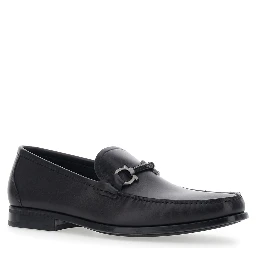 Black Loafers with Gancini Detail on the Front in Leather for Men