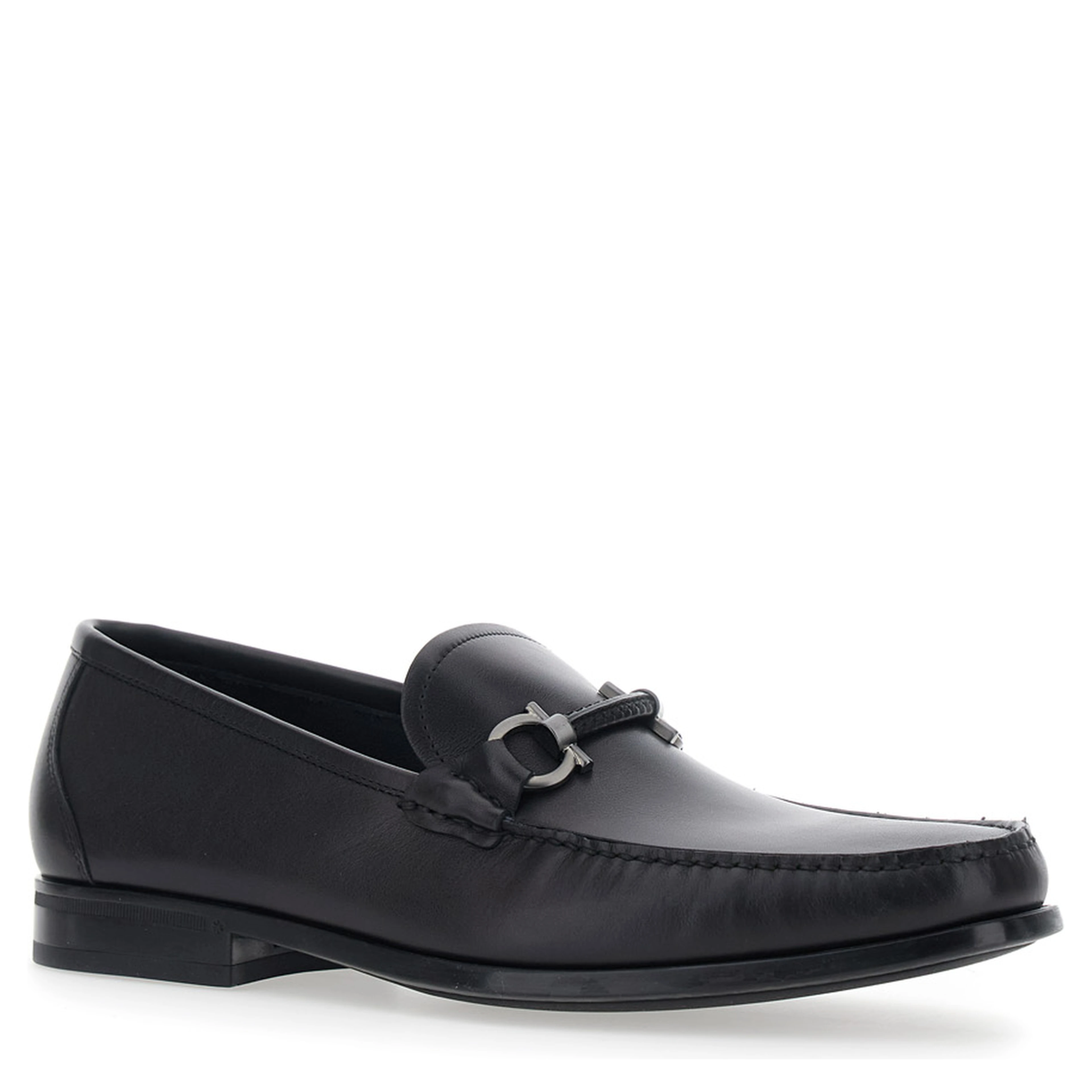 Black Loafers with Gancini Detail on the Front in Leather for Men