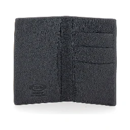 Black Cardholder with metallic logo lettering in grained leather man