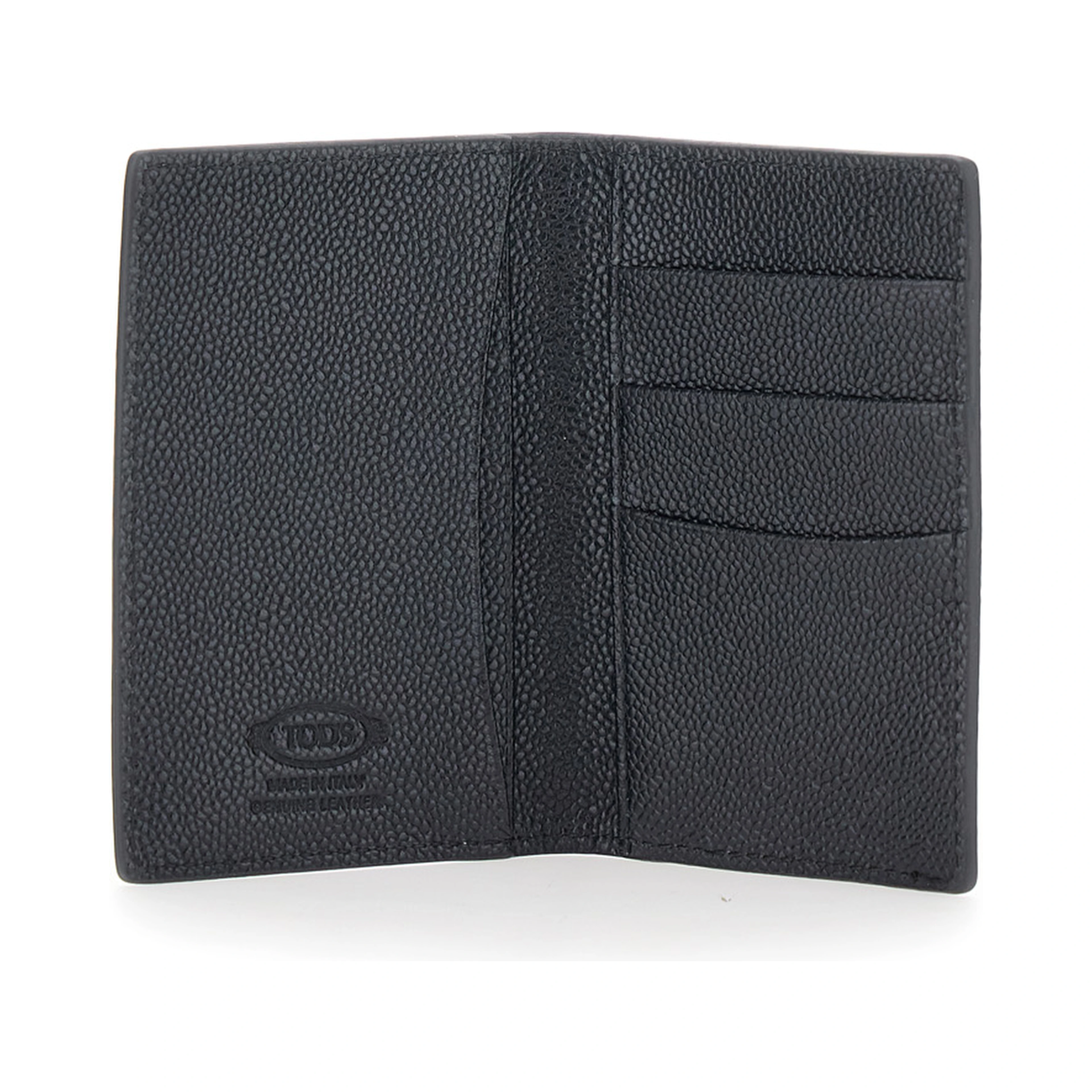 Black Cardholder with metallic logo lettering in grained leather man