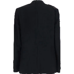 Barrysta Black Double-Breasted Jacket with Peak revers and Embroidery on the Front in Wool for Women