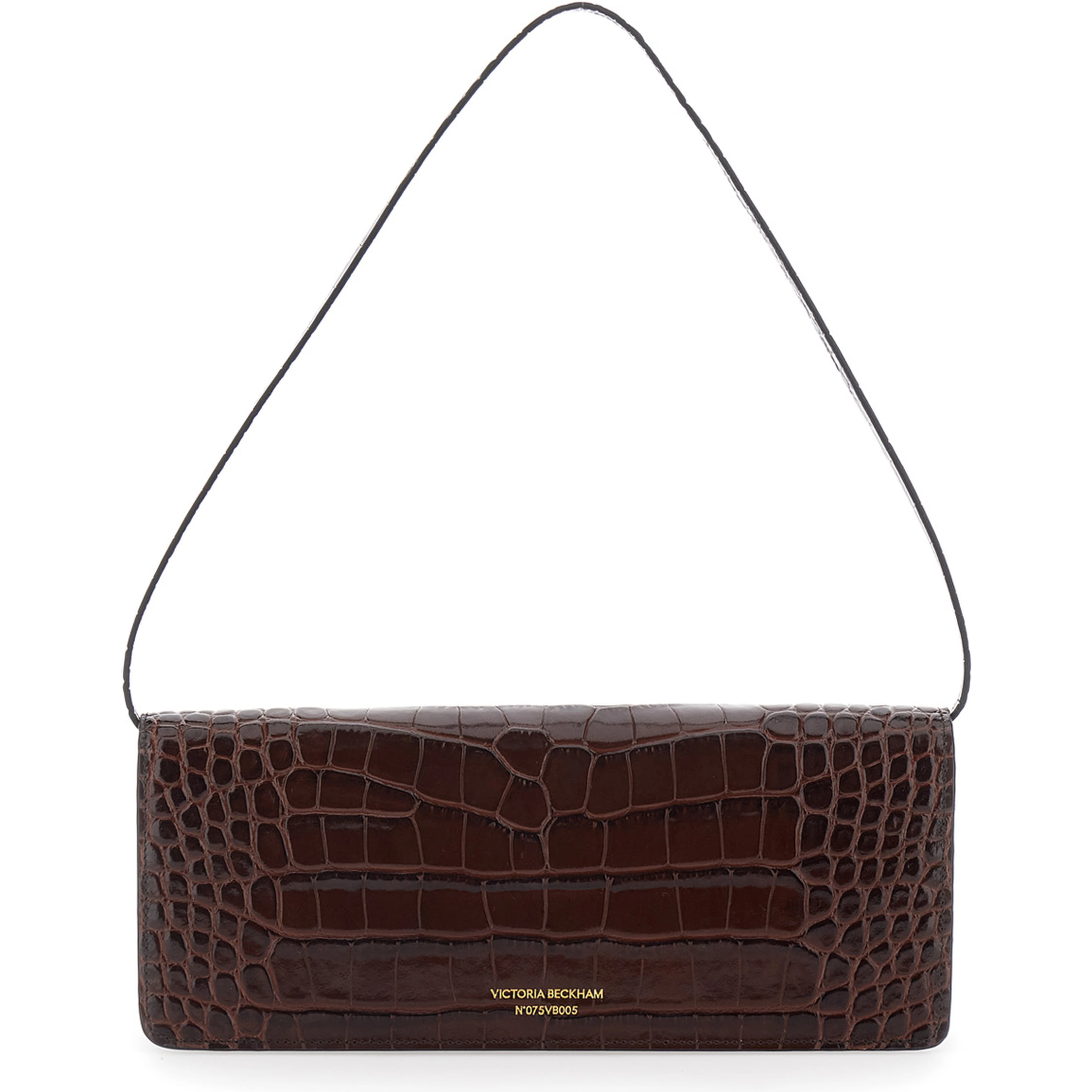 Dorian East-West Brown Shoulder Bag with Plaque Closure on the Front and Crocodile-Embossed Effect in Leather for Women