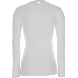 White Long Sleeve T-shirt with Round Neck and Monile Details in Cotton Women