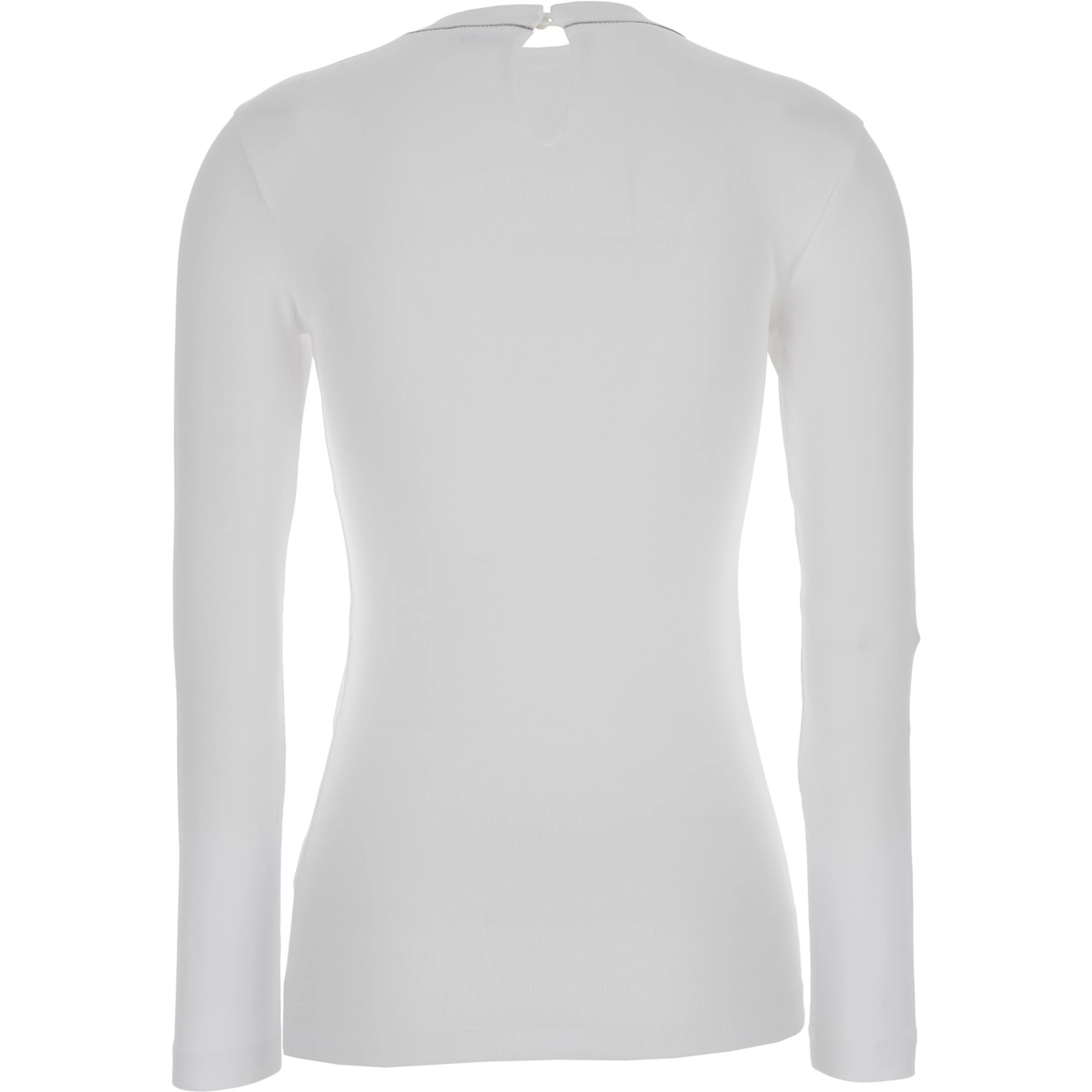 White Long Sleeve T-shirt with Round Neck and Monile Details in Cotton Women