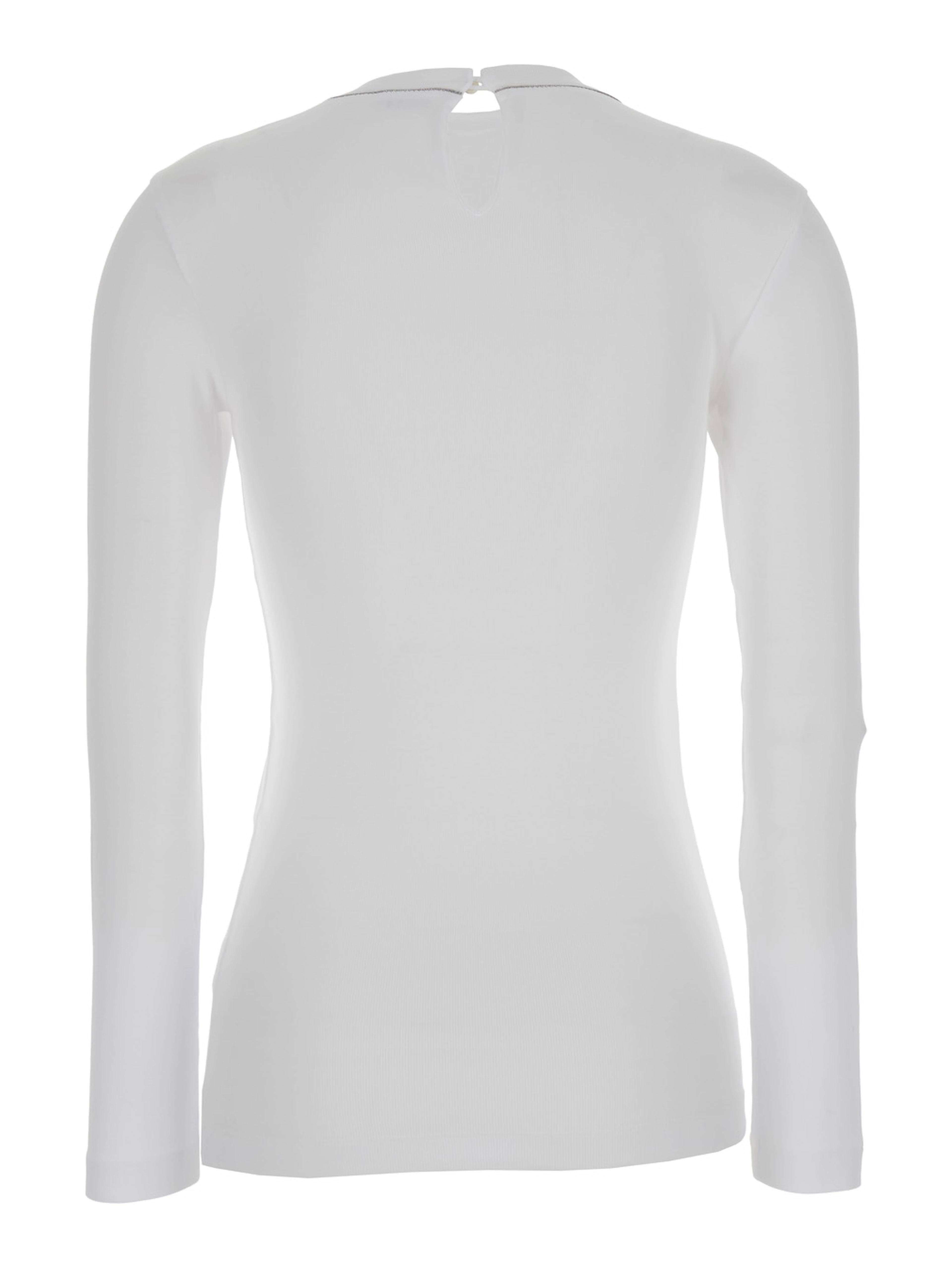 White Long Sleeve T-shirt with Round Neck and Monile Details in Cotton Women